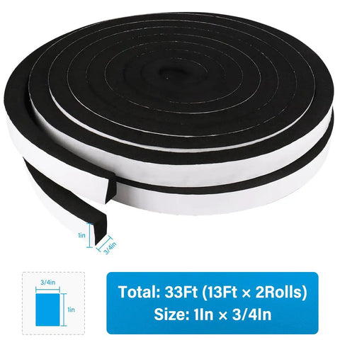 Pro Grade Foam Insulation Tape For Doors And Windows, 1 Inch By 3 Quarter Inch By 33 Feet Weather Stripping Seal roll