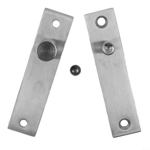 Heavy Duty Stainless Steel Pivot Door Hinge Set Featuring Rock Solid 360 Degree Swinging And No Sweat Floor Mount Adjustment For Wood Floors And Mansions, including two hinge plates and a ball bearing.