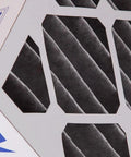 Close-up of 20x20x4 Pleated Air Filter MERV 12 Plus Carbon 2 Pack Actual Size 19.5 x 19.5 x 3.63 showing pleated layers