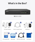 Image showing contents of Dope 8 Channel 3K Lite Security Digital Video Recorder With 1TB Hard Drive H265 Plus Hybrid 5 In 1 Surveillance DVR