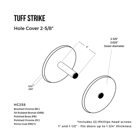 Diagram of Door Knob Filler Plate For Old Holes, Dummy Deadbolt Cover With No Show Screws, 2 5/8 Inch Diameter, Adjustable Filler Plate For Privacy.