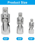 Universal Joint Socket Set With Ball Spring Design Three Piece One Quarter Inch Three Eighths Inch And One Half Inch Chrome Vanadium Steel