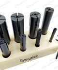 Hand Expanding Arbor Set 8 Piece For Lathes And Milling Machines, Workhorse Pro Grade Precision Tooling displayed in wooden stand.