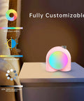 Planet 9 Smart Mood Lamp Battery Operated Cordless RGB LED Night Light on desk showcasing color and brightness options.