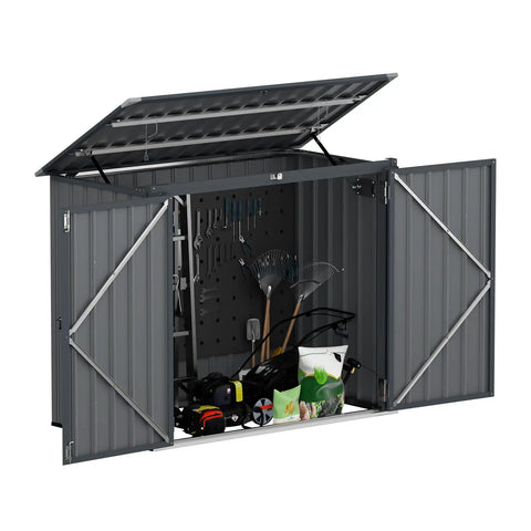 Heavy Duty Outdoor Trash Can Storage Shed With Bike Shed Design, Rugged Galvanized Steel Construction, Weatherproof Chain Lid, 3x5 Foot Metal Organizer