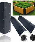 Heavy Duty L Shaped Corner Brackets For Raised Garden Beds 8 Piece Set Rust Proof Carbon Steel showing brackets and screws.