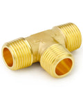 Two Pack Brass Male Tee Pipe Fitting T Adapter Three Way NPT Connector One Eighth Inch Brass Tee Fitting for Plumbing Systems, front view