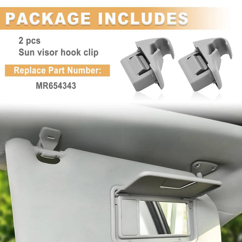Two Pack Sun Visor Clip Holder For Mitsubishi Outlander Lancer Evo X ASX 2012 2016 Replacement MR654343 MR654610 Grey Installed