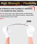 Hands bending a 3mm carbon fiber rod for RC airplanes and DIY crafts demonstrating strength and flexibility under tension.