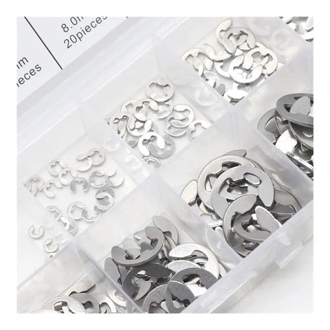 304 Stainless Steel E Clip Washer Assortment Kit M1.5 to M10 in storage box for shaft circlip retaining rings