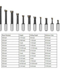 Front view of 12-piece F1 5/8-inch boring cutter set for CNC milling; high-speed steel with black heads and silver shanks.