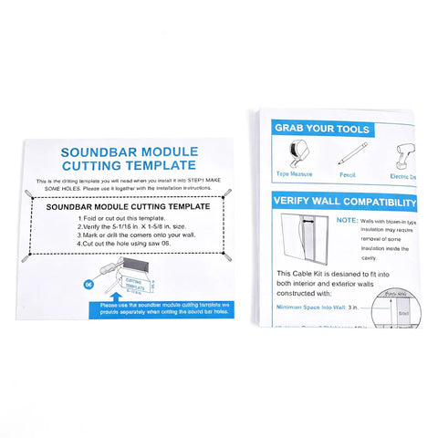 Soundbar module cutting template for In Wall TV Cable Management Kit For DIY Cord Hider Includes Circle Saw Drill Attachment And Drywall Hand Saw Hardware For Clutter Free Cables Behind Your TV And Soundbar.