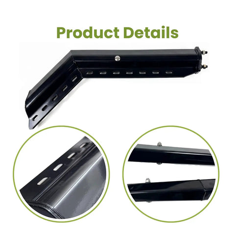 30 Inch 45 Degree Angled Spring Loaded Mud Flap Hanger Built Tough With Heavy Duty Black Powder Coated Steel, 1 Pair in close-up.