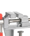 Mini Bench Vise for Jewelry Making and DIY Repairs, Sturdy Metal Clamp With 36mm Opening, shown front view with screw detail.