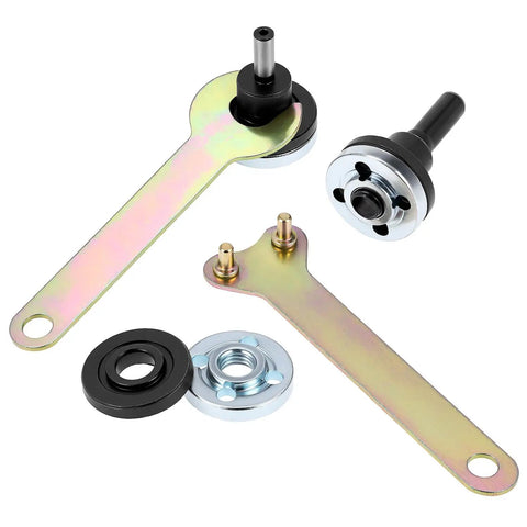 Turn Your Drill Into A Grinder With This Conversion Kit, Dual Size Mandrel Arbors 6mm and 10mm, and spanner wrench displayed