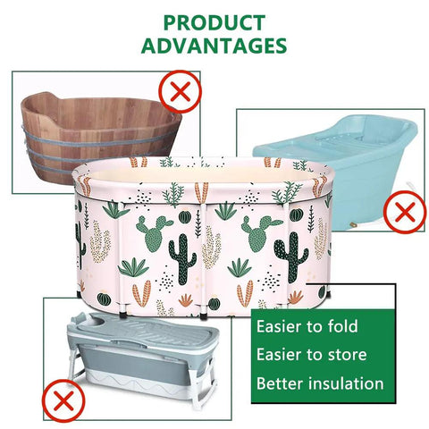 Large Foldable Portable Bath Tub For Adults Freestanding Non Inflatable Soaking Tub With Thickened Thermal Foam Keeps Heat For Two People 43x25x20 Inches Easy Fold And Store For Indoor Outdoor Home Spa