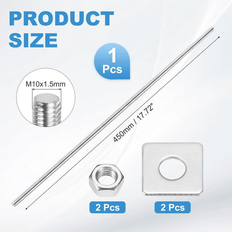 M10 450mm Fully Threaded Rod 201 Stainless Steel Right Hand Thread Bar With Nut And Square Washer for structural anchoring