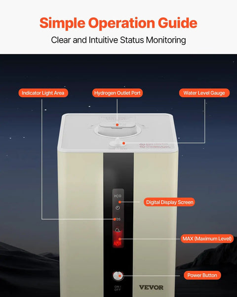 Hydrogen Inhalation Device With 99.99 Percent Purity And Separation Technology 225 mL Per Minute Dual Port Inhaler top view with controls.