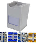 Level Up Your Organization Game With This Rock Solid Wall Mount Card Rack And Attendance Holder And Durable Plastic Storage Bin For Garages Shops And Classrooms That Keeps Everything Neat And Ready To Go - Grey card rack with slots for labels and mounting option.