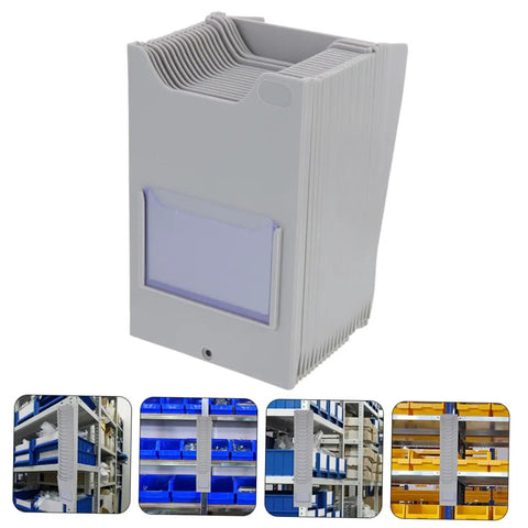Level Up Your Organization Game With This Rock Solid Wall Mount Card Rack And Attendance Holder And Durable Plastic Storage Bin For Garages Shops And Classrooms That Keeps Everything Neat And Ready To Go - Grey card rack with slots for labels and mounting option.