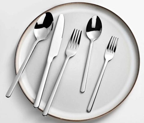 20 Piece Flatware Set For 4 In 18/10 Stainless Steel, Mirror Polished Silverware on white plate