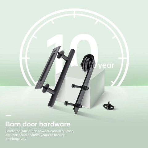 Dope White Frosted Glass Barn Door 30 X 84 Inch Size hardware set, black powder coated solid steel for durability.