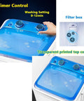 Compact Portable Washer Machine With Timer Dial Single Tub Laundry Cycle Built For Apartments Rv Dorms Easy Spin Dry 6kg Capacity showing timer control and filter box.