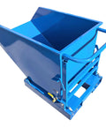 Heavy Duty Steel Self Dumping Hopper And Forklift Bin With Dual Brake Casters And Drain Valve, 2200 Lb, blue steel design for warehouse hauling.