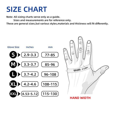 Hand measurement size chart for Black Vinyl Gloves Small 50 Pack 3 Mil Powder Free Latex Free Disposable Exam Gloves