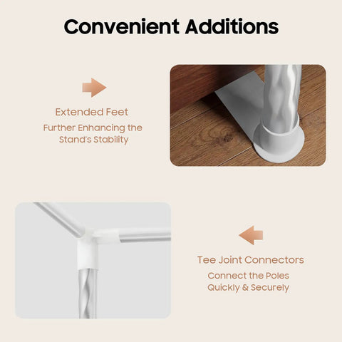 Hella Sturdy Queen Size Canopy Bed Frame Posts With Four Corner Stainless Steel Brackets For Universal Metal Wood Bedroom Setup, showcasing extended feet and tee joint connectors.