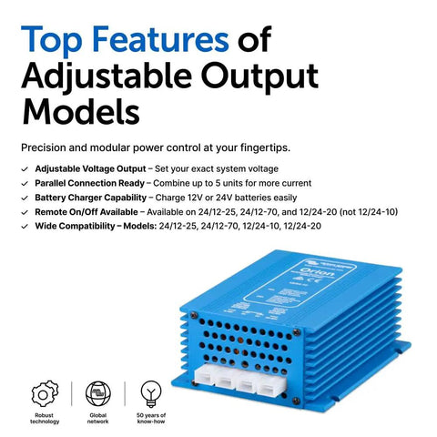 Heavy Duty 10 Amp DC To DC Battery Charger With Plug And Play Remote On Off Switch 12 To 24 Volt Converter for RV settings.