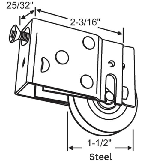 Lumidor Sliding Glass Door Roller Kit For Smooth Hassle Free No Drama Patio Access Replacement Hardware With Precision One And A Half Inch Wheel DR-127-SP Pack Of 2, steel roller diagram