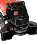 Close-up of 7 Amp 4.5 Inch Angle Grinder With Dead Man Switch Slim Red Powerhouse For Metal Cutting And Grinding Accepts Standard 4.5 Inch Discs