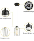 Diagram of Modern Black Farmhouse Pendant Light With Glass Shade Industrial Style Hanging Light Fixture, detailing components.