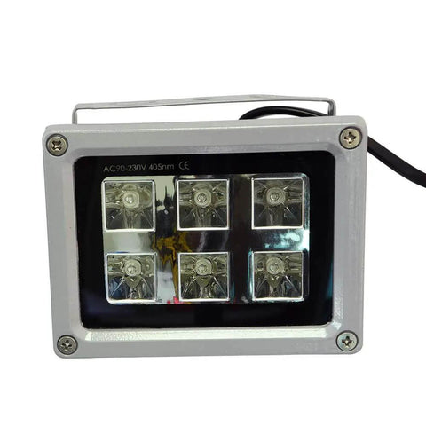 Front view of 60W 405nm UV Resin Curing Light for SLA DLP 3D Printers with six high power UV LEDs and durable aluminum housing