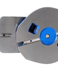 Beefy 3 Inch Heavy Duty Precision Swivel Base Milling Machine Vise With Quick Lock Hinged Handle Blue Finish Close-up