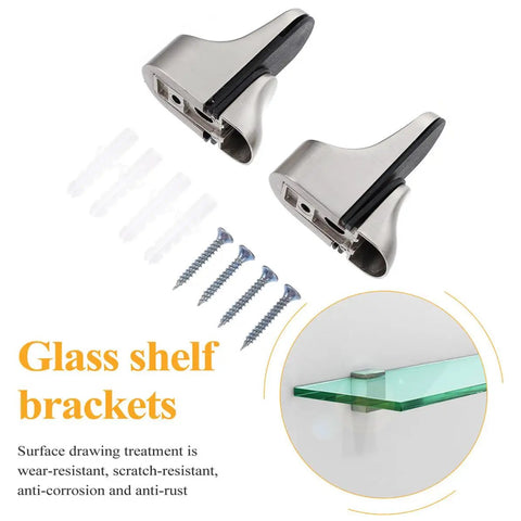 Adjustable Floating Glass Shelf Brackets In Zinc Alloy 4 Pack Wall Mount Clamp Supports with screws and anchors