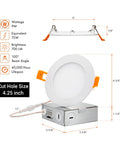 4-Pack 3-Inch LED Color Selectable Ultra-Thin Recessed Ceiling Downlights With J-Box, product dimensions and specifications