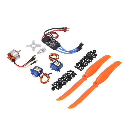 A2212 1400KV Brushless RC Plane Motor Kit with 30A ESC and SG90 Servos, propellers, and accessories for remote control aircraft