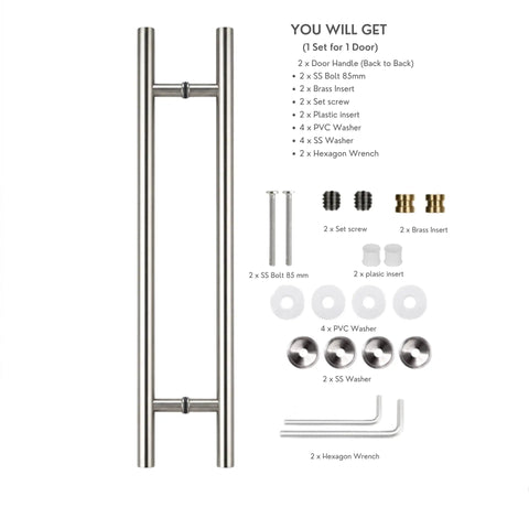 Heavy Duty Satin Round H Type Door Pull 60 Inch Length With 150 mm Bolt 304 Stainless Steel Indoor Outdoor Ready Premium Decorative Hardware For Modern Doors Easy Install Built To Last back-to-back pair with hardware