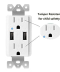Plug And Go USB Wall Outlet With Dual 4.2A Fast Charging Ports Built Tough 15 Amp Tamper Resistant Duplex Receptacle Clean White Faceplate