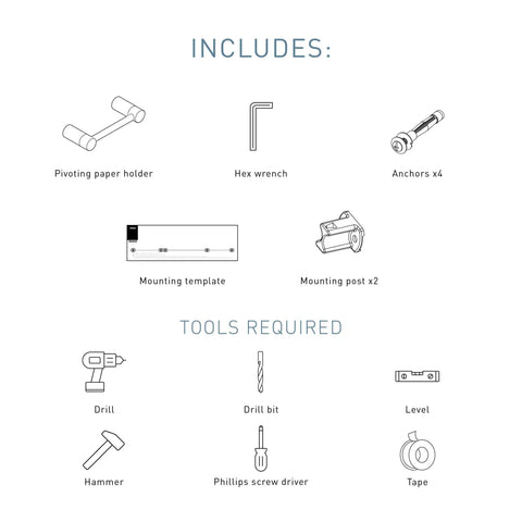 Alignment tools for Align Brushed Nickel Pivoting Wall Mounted Toilet Paper Holder, including hex wrench and mounting parts.