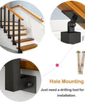 Adjustable Flat Bracket Spindle Post Side Mount Railing Column Kit Square Wrought Iron Banister Guardrail Black Finish close-up with drill tools