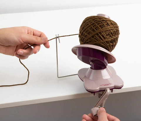 Purple Yarn Ball Winder For Knitting And Crocheting, Easy To Use Tool That Winds Hanks Into Center Pull Cakes Up To 100 Grams, Works With Lace To Worsted Weights, Makes Quick Mess Free Yarn Prep For Projects, hand-cranked on table