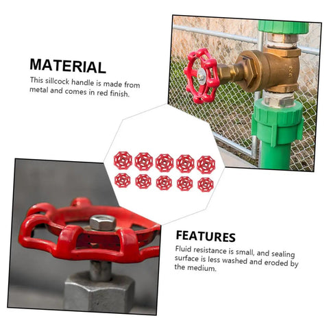 Heavy Duty Ball Gate Valve Handle Set 10 Pcs Durable Hand Wheels shown in red color with metal material in fluid control.