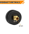 Back view of 2 Inch Dial Air Pressure Gauge For Air Compressors And Filters Center Back Mount Quarter Inch NPT Brass Internals