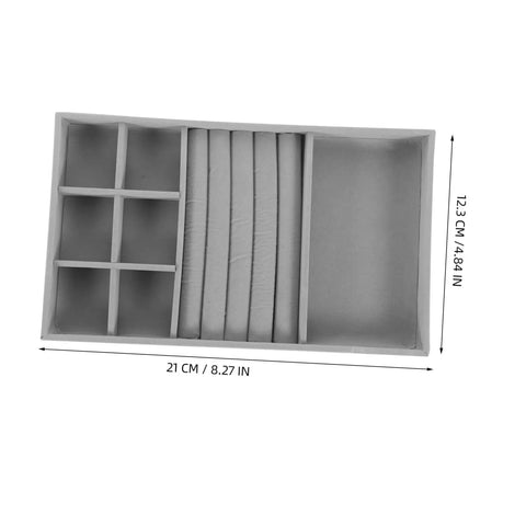 Essential Leather Jewelry Tray With Five Grid Layout For Earring Display Plate And Ring Holder Countertop Organizer top view with dimensions.