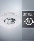 Outdoor Ceiling Fan And Luminaire Box White Round Weatherproof Electrical Box close-up view with certification