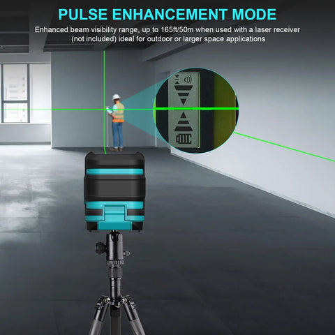 Green Laser Level LV8 Upgraded With Bright Green Beam, Enhanced Visibility And Adjustable Brightness on jobsite in pulse mode