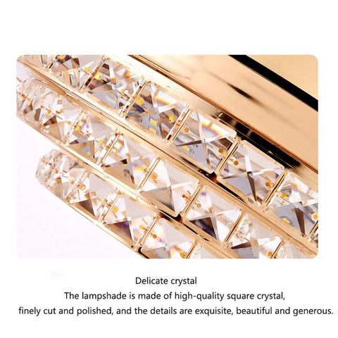 42 Inch Crystal Chandelier Ceiling Fan With Invisible Blades And Wall Control Featuring Slick Airflow And Top Shelf Led Illumination Offering Three Color Tint Options For A Gold Room Refresh close-up of polished square crystal lampshade.